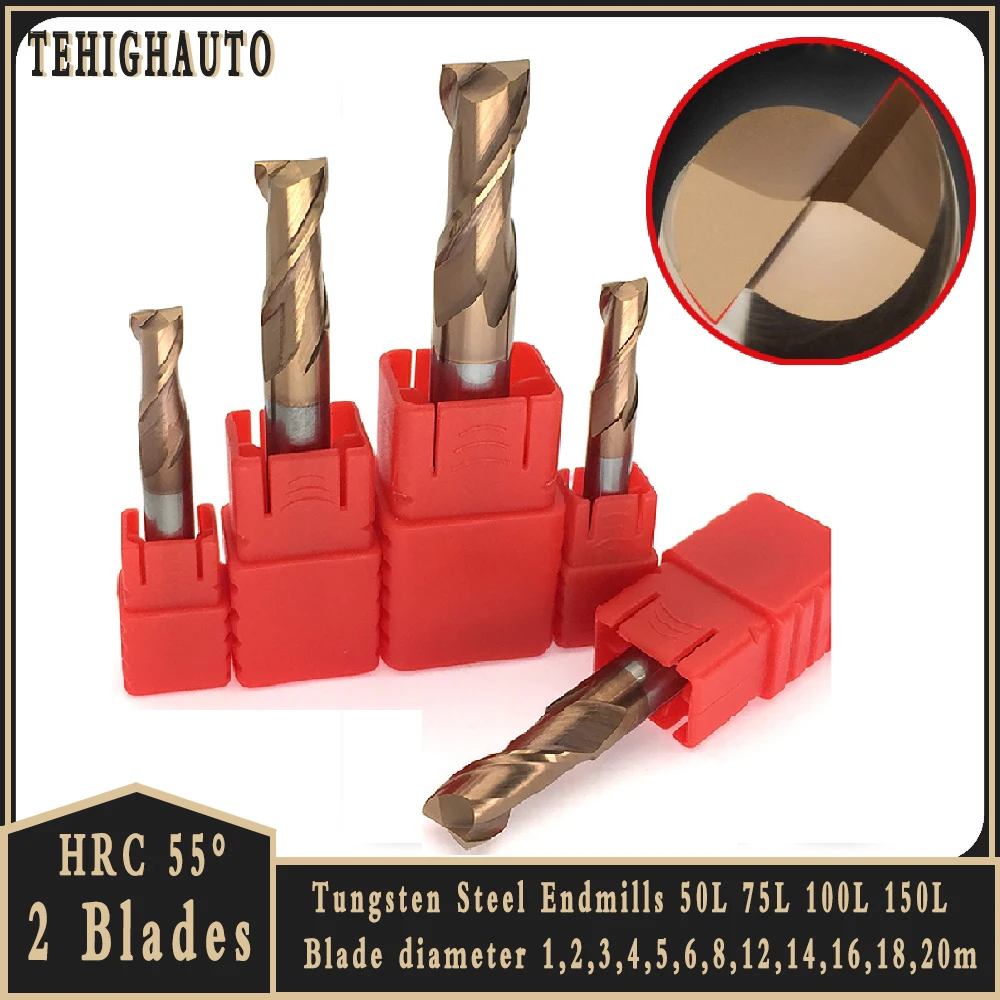 

HRC55 Wood Metal Cutting 4 2 Blade EndMills 1mm~20mm Alloy Carbide Milling Tungsten Steel CNC Milling Cutter Router Bit End Mill