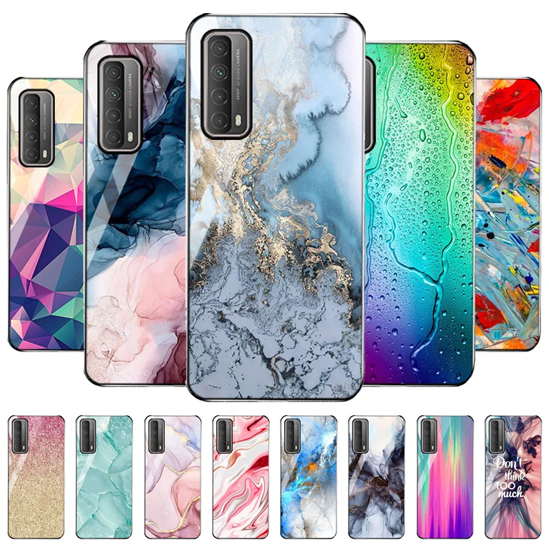 

For Huawei Mate 20 Lite Case Marble Tempered Glass Cases Huawei Mate 40 Lite 20 X 30 Pro Y7A Y7P Y7 Prime Y5 Y9A Y9 Cover Bag