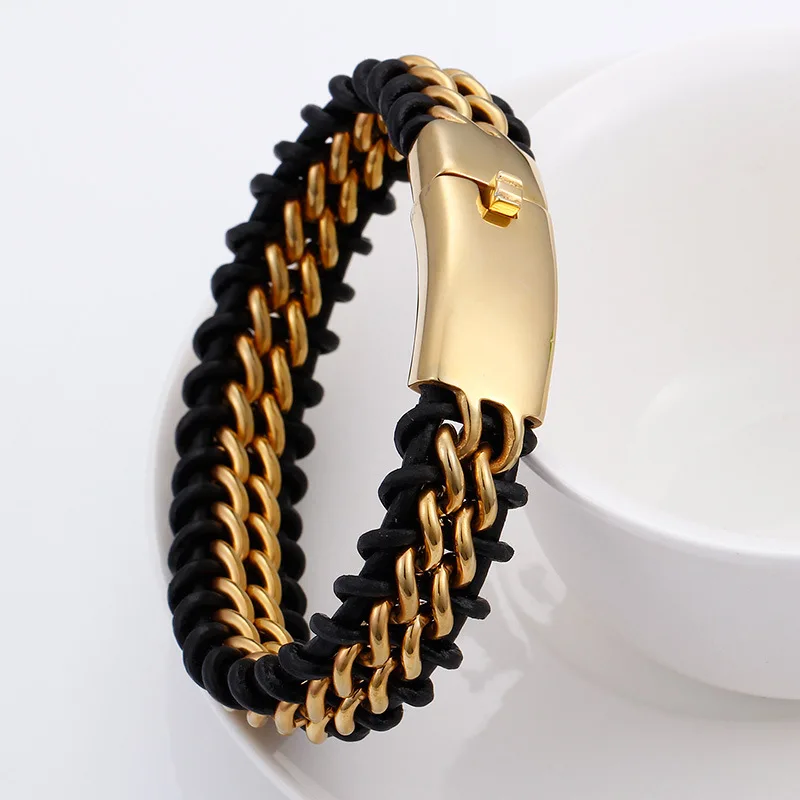 

Titanium Steel Braided Simple Bracelet Men Ornament Stainless Steel Classic Leather Geometric Charm Bracelets