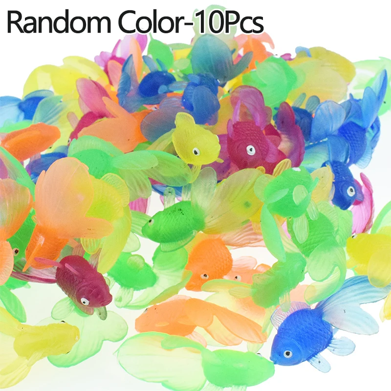 

DIMI 10Pcs/lot Small Goldfish Water Toy Fun Kids Swimming Beach Toys Mini Soft Rubber Gold Fish Baby Bath Toys Plastic Simulatio