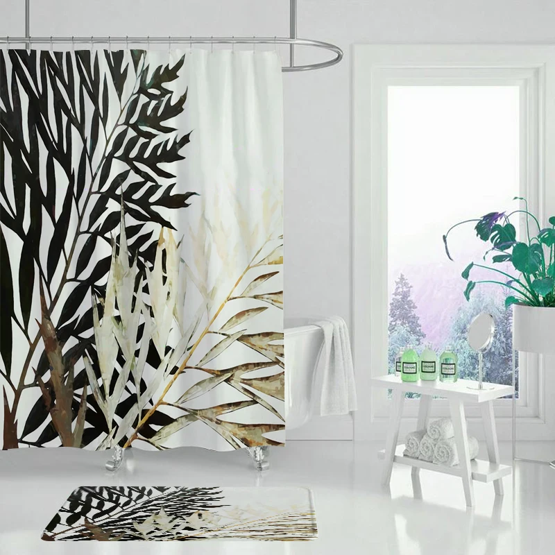 Черная занавеска для душа с растением набор душевых занавесок ванной комнаты
