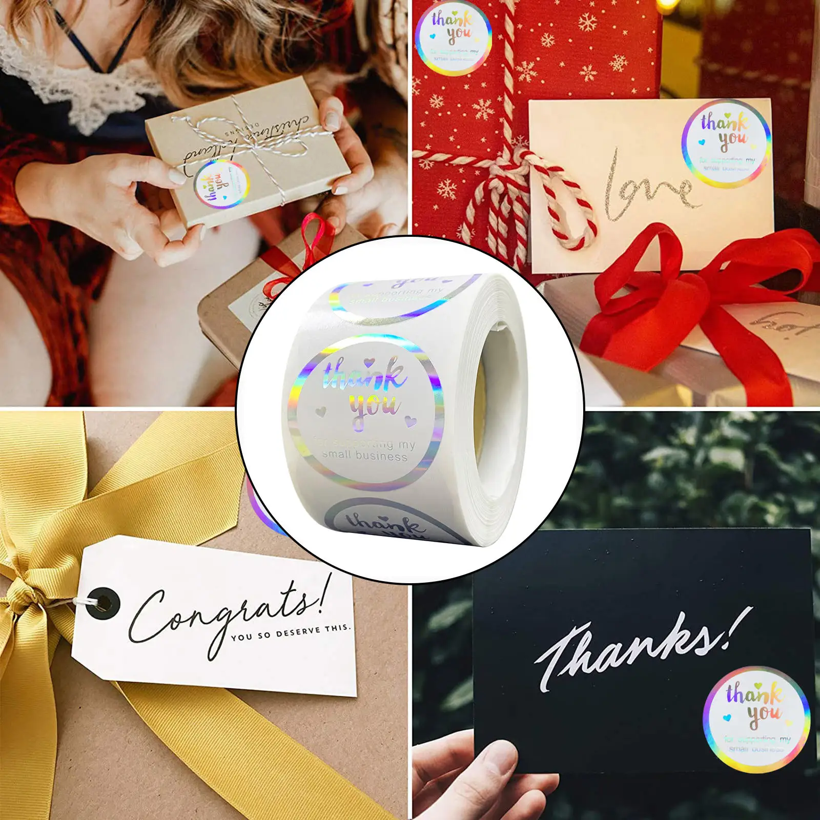

500 шт., декоративные радужные наклейки «Thank You»
