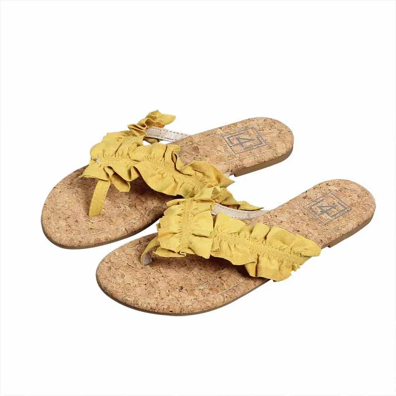 

Flat Shoes Female Rubber Flip Flops Ladies' Slippers Big Size Flock Hawaiian Soft Rome Floral Basic Sweet PU Bonded Leather