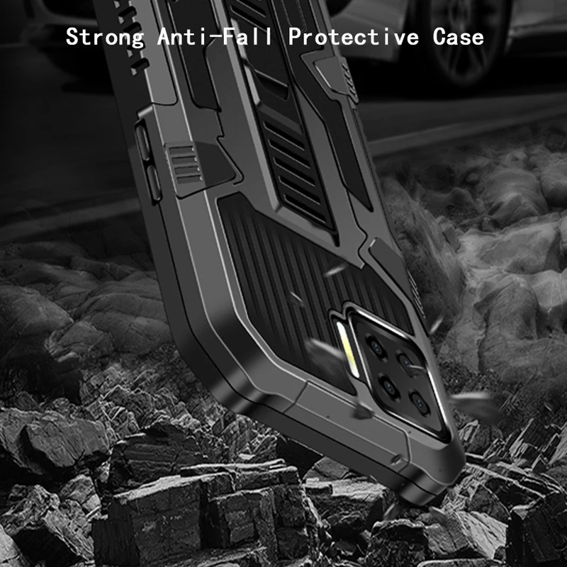 Armor Shockproof Case For OPPO Realme C21 C20 6 5i 6i 7i 5 Pro C3 C11 C12 C15 C17 Cases Bumper Realme 7 8 Q2 Stand Holder Cover