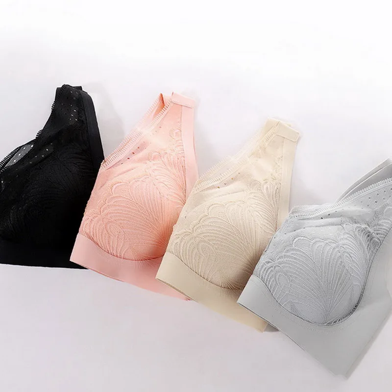 

Plus Size Bra Latex Seamless Bras for Women Push Up Underwear Bralette Top Bh Comfort Cooling Gathers Shock-Proof Pad