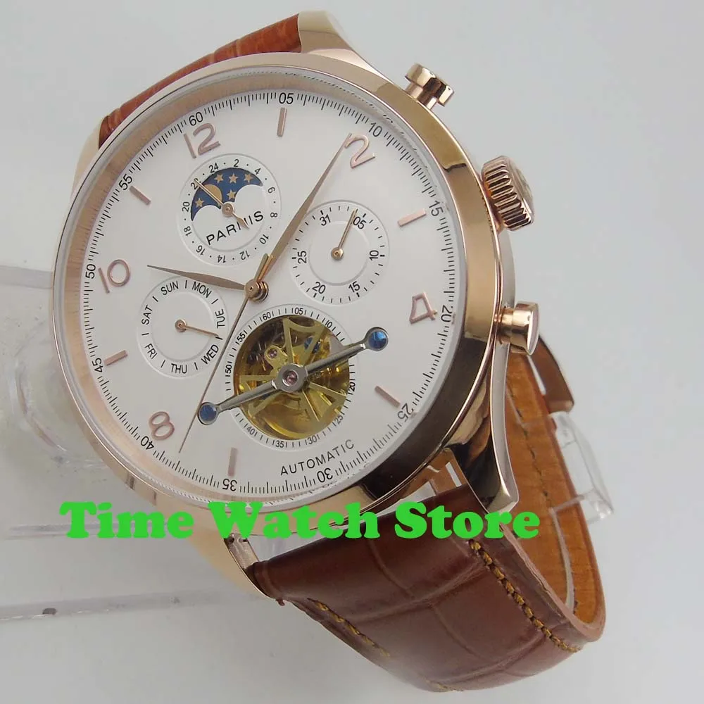 Парнис 43 мм Роскошные GMT Автоматические наручные мужские часы с двумя часовыми