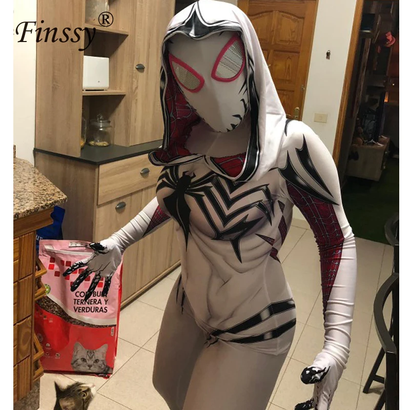 Толстовка костюм паук Гвен Стэйси Zentai девушки паук супер человек Косплей Костюм Femme женский костюм паука анти-Гвен Веном Gwenom боди