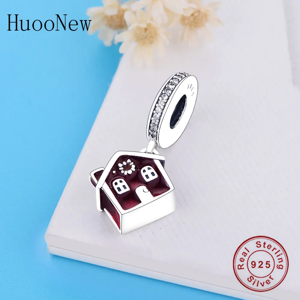 Красная эмаль простой домашний дом Висячие Подвески оригинальный браслет Pulseira