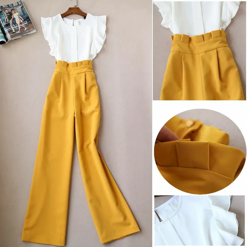 

Платье из 2 предметов на весну и лето, Новое Женское платье без рукавов, маленькая рубашка, модные широкие брюки с высокой талией, костюм для ...