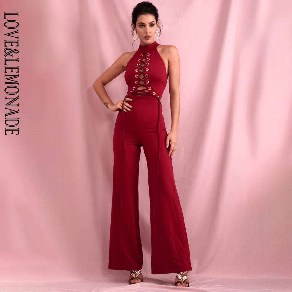 Комбинезон LOVE & LEMONADE LM80271 с красным металлическим кольцом и открытой спинкой|open back