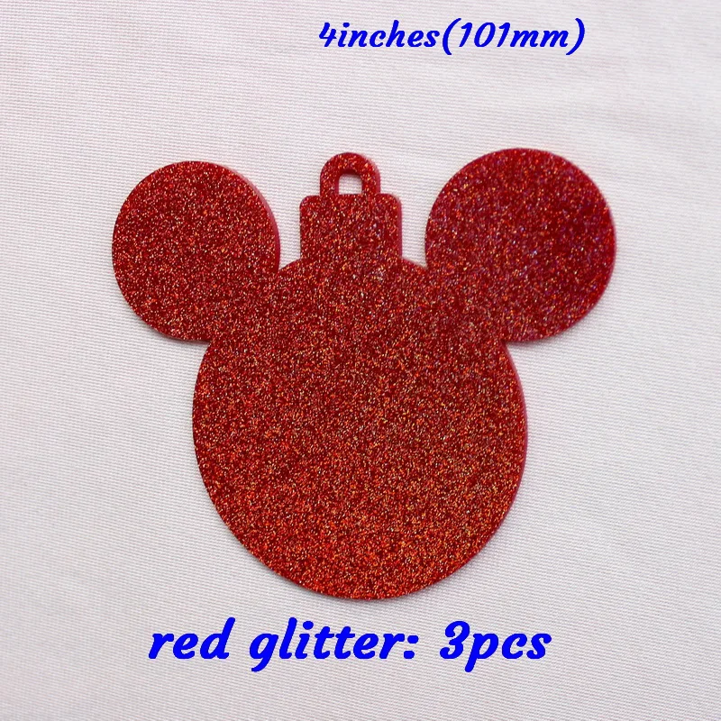 red glitter-3pcs 101 мм акриловые рождественские метки для головы мыши рождественские украшения монограмма мышь дерево метки прозрачный блеск лазерный вырез 4inches-AC1035 - Цвет: red glitter-3pcs