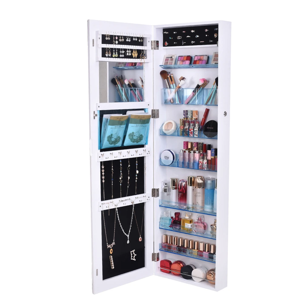 

Full Mirror Makeup Mirror 8-layer Acrylic Storage Cabinet Solid Wood Covered Jewelry Mirror Cabinet White US Warehouse