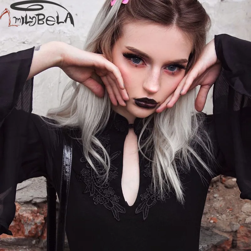 Imily Bela готическое Черное мини-платье с длинными расклешенными рукавами
