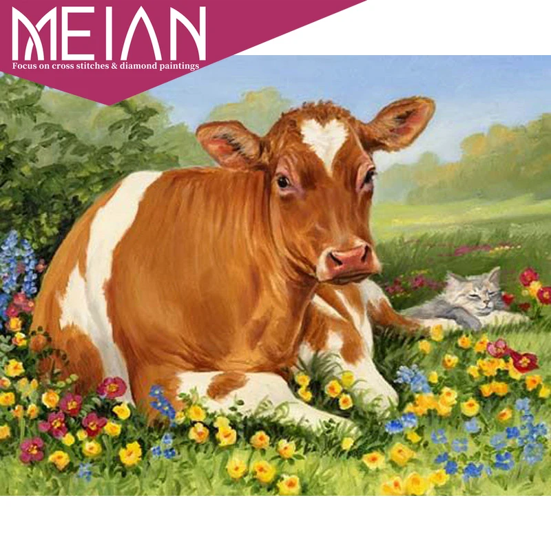 2020 алмазная живопись Meian Cow вышивка крестиком домашний декор с животными картина