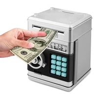 cartoon electronic atm password piggy bank cash coin can auto scroll paper money saving box gift for kids silveryblack