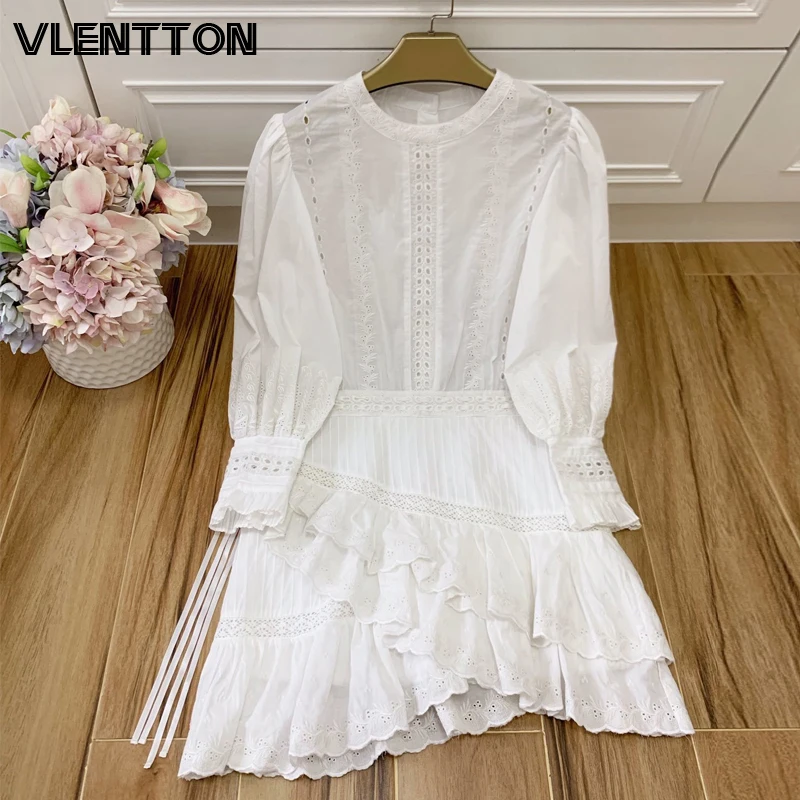 Весна Осень 2020 белое сексуальное кружевное мини платье с вырезами женское