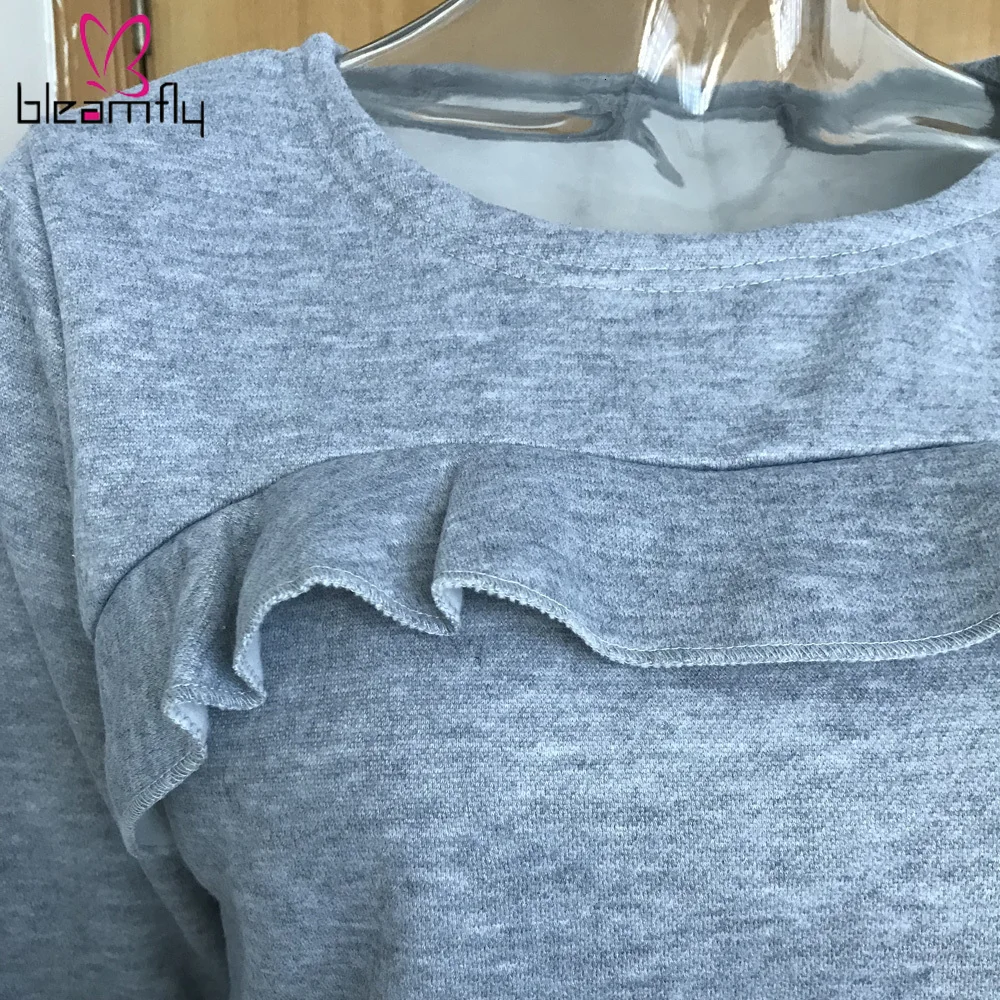 Осенне зимний женский топ с длинным рукавом и оборками свитер байкерские шорты