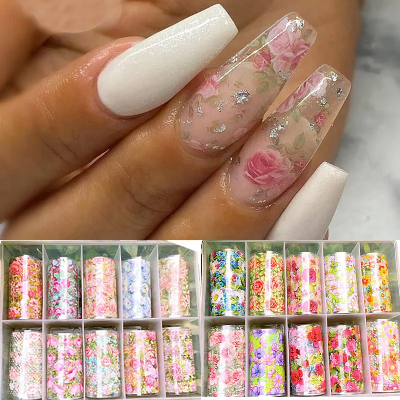 Голографическая Цветочная Фольга для ногтей нейл арта переводная фольга