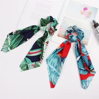 ribbon scarf and elastic hair bands set european american style hotsale printing chiffon fabric hair ties knot cat ear headband