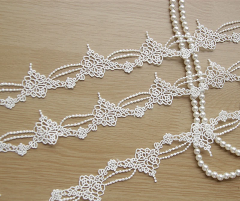 

10Yards Rose Flower Lace Trimming White Wave Pattern Ribbon DIY Women Dress Curtain Decoration French Laces Fabric 3cm Wide
