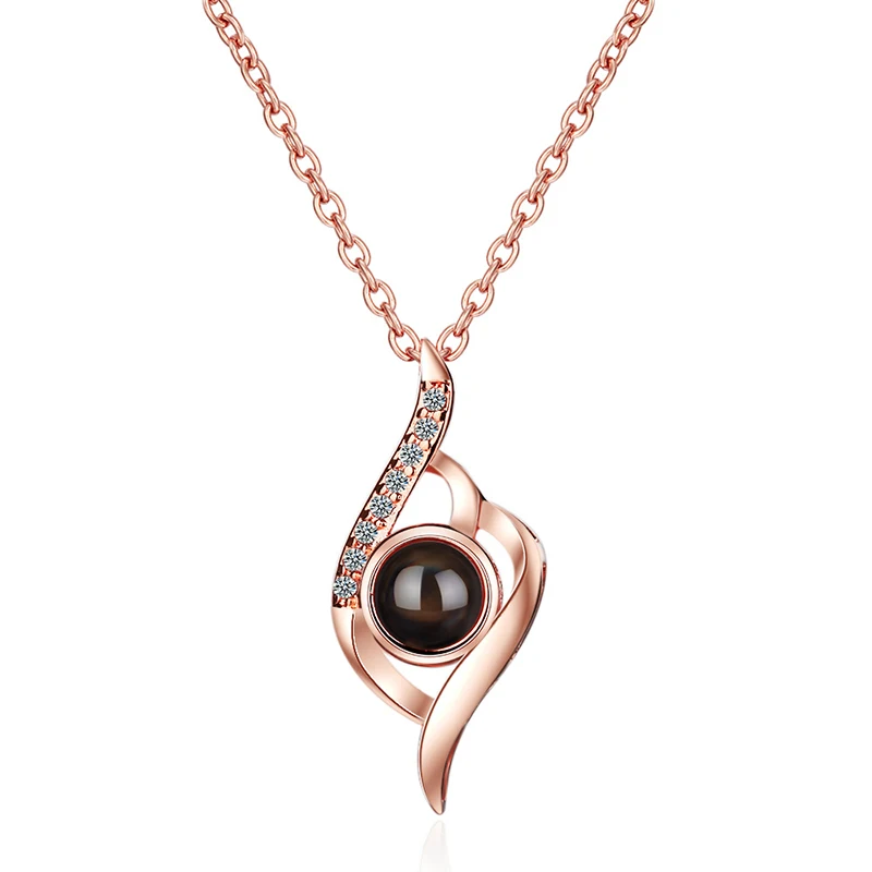 

Fanqieliu Projection 100 Languages I Love You Necklace For Women Crystal Heart Pendant Jewelry Wedding Necklaces Female FQL20033
