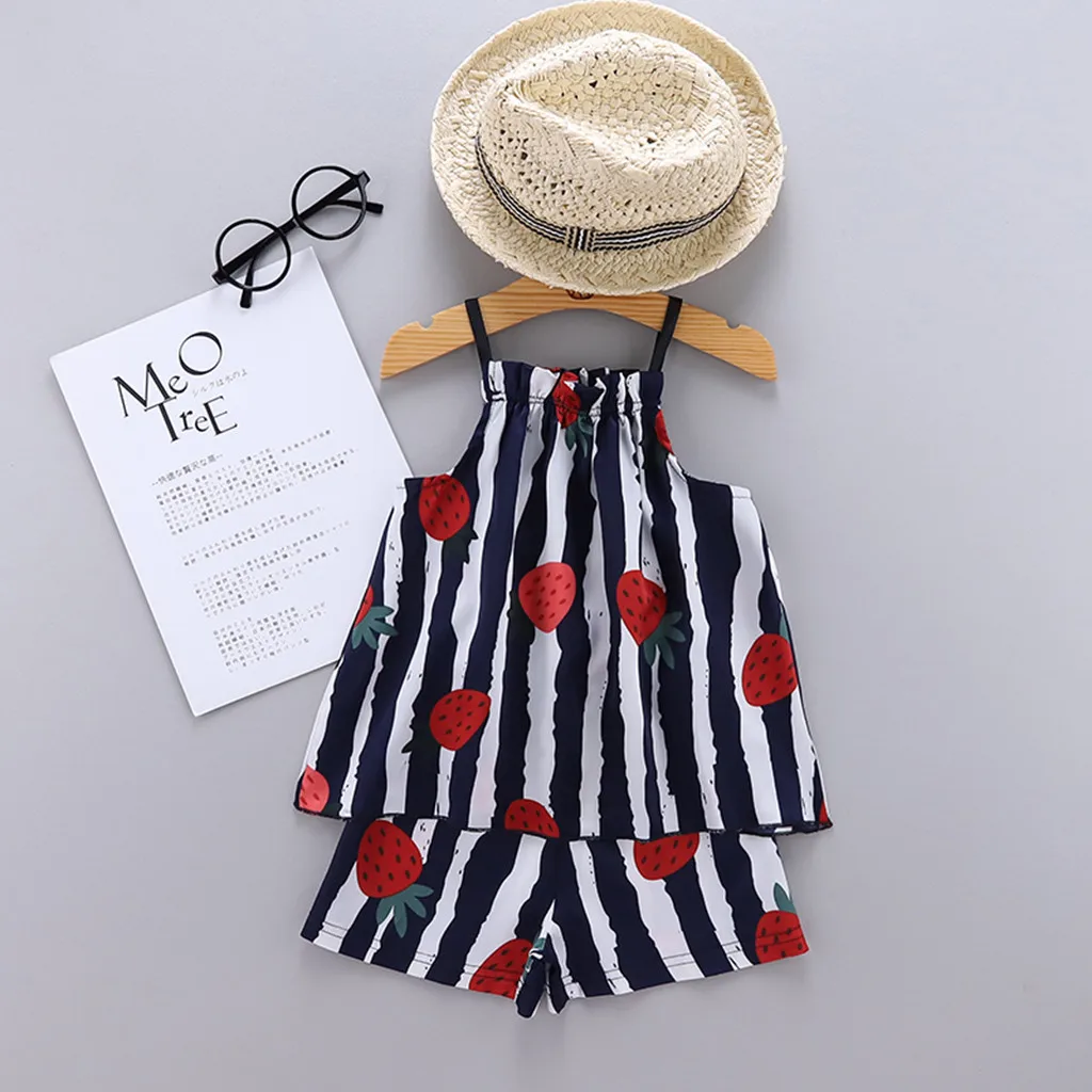 Милые Мультяшные пижамы для маленьких девочек летний розовый комплект одежды