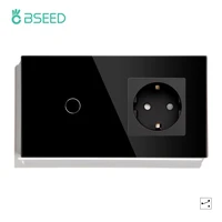 bseed touch switch eu standard 1 gang 2gang 3gang 2 way socket with black white gold crystal glass panel wall light switches