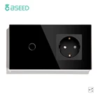 Сенсорный выключатель BSEED европейского стандарта, настенная панель с черной, белой, золотистой кристальной стеклянной панелью, 1 клавиша, 2 клавиши, 3 клавиши, 2 канала