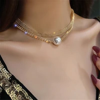 delicate jewelry simulated pearl pendant necklace delicate design high quality shiny crystal choker necklace for women gifts