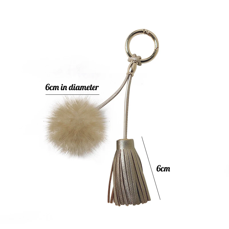 

Mink Plush Round Ball Bag Ornaments Tassel Car Accessories For Women Keychian Phone Charm Simplicity Key Ring Holder Solid Color