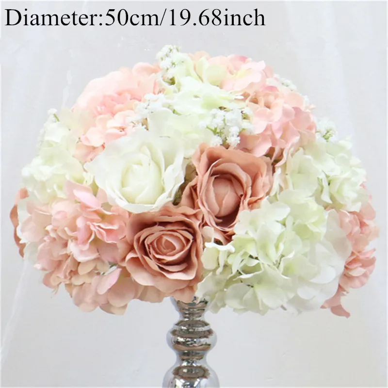 Light pink 50cm Индивидуальные искусственные Гипсофилы розы гортензии цветок шар украшения дома фестиваль свадебный обеденный стол дорога свинец Венок 1 шт - Цвет: Light pink 50cm