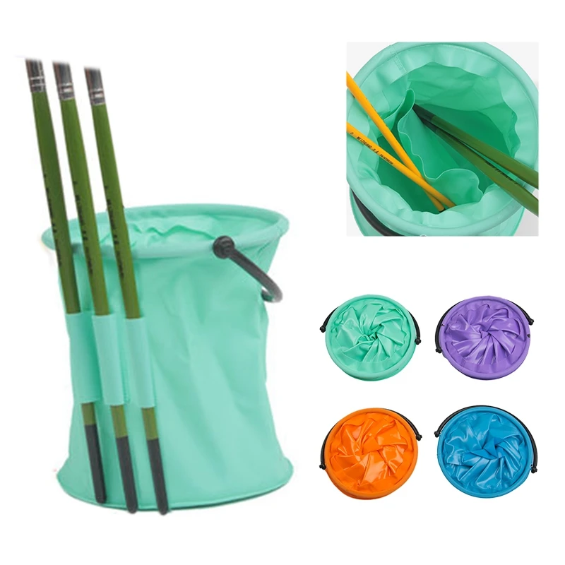 Portablle Plastic/Canvas/Silicone Folding/Retractable Washing Pen/Brush Bucket/Barrel/Container for Watercolor/Gouache/Acrylic | Канцтовары