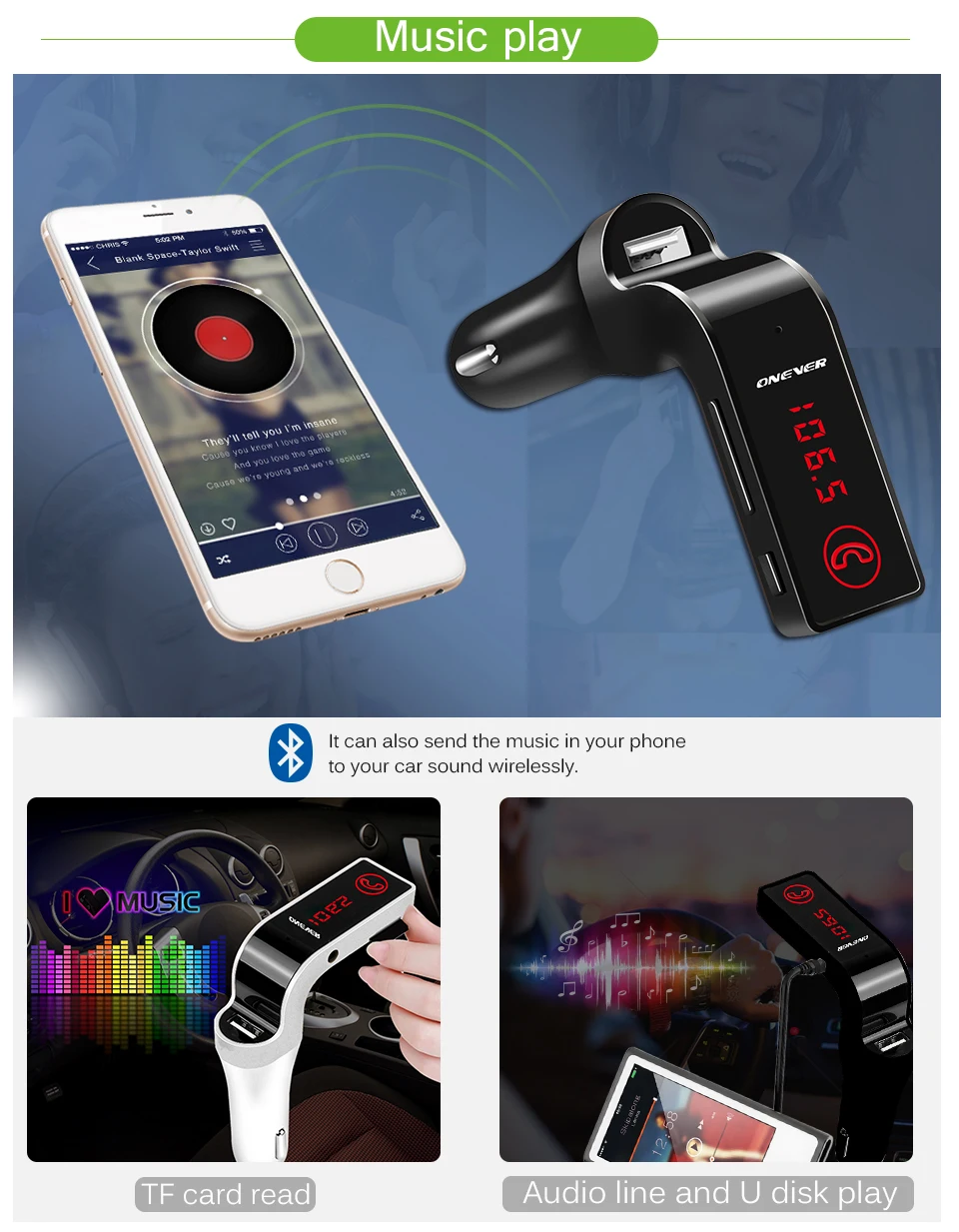 4 в 1 Hands Free Беспроводной Bluetooth fm передатчик G7 + AUX модулятор Автомобильный комплект