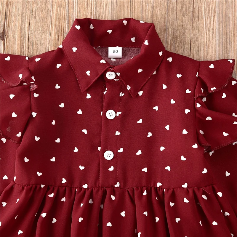 Children Spring Dresses Kids Baby Girls Long Sleeve Heart-shaped Print Cotton Red A-line Dress Summer for | Детская одежда и обувь