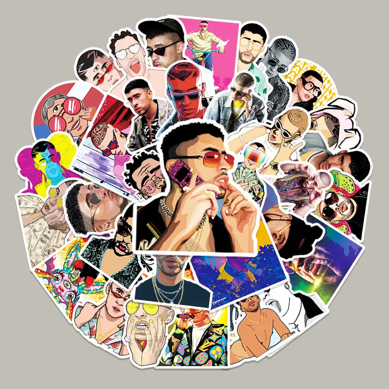 52pcs Stickers Bad Bunny Stickers for Car Laptop Luggage PVC Stickers Waterproof Sunscreen Bicycle Motorcycle Skateboard Sticker