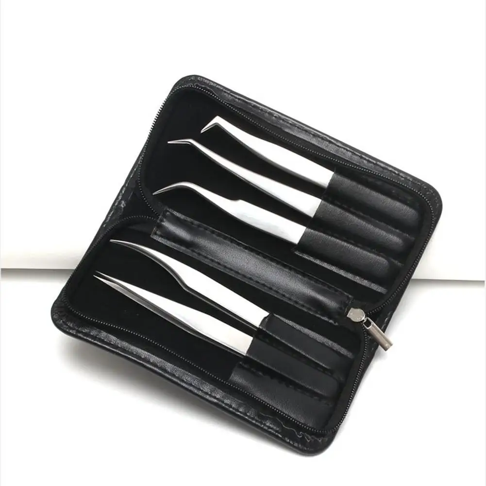 5pcs Stainless Steel Flower Curling Tweezers Eyelash Lash Curler Eyelash Extension Precision Tool Curved Straight Clip JIU01-05