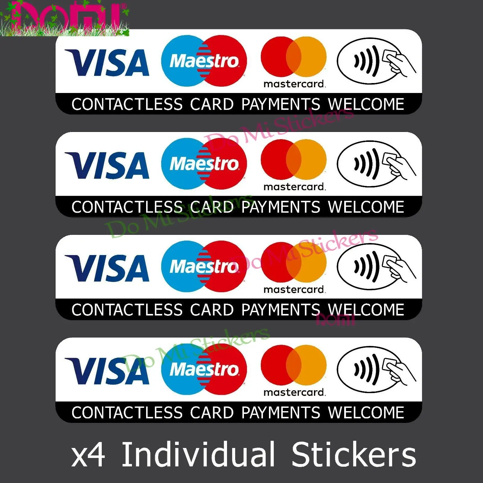 

4x Contactless Credit Card VISA Mastercard Maestro Payments Stickers Taxi Shop 15cm