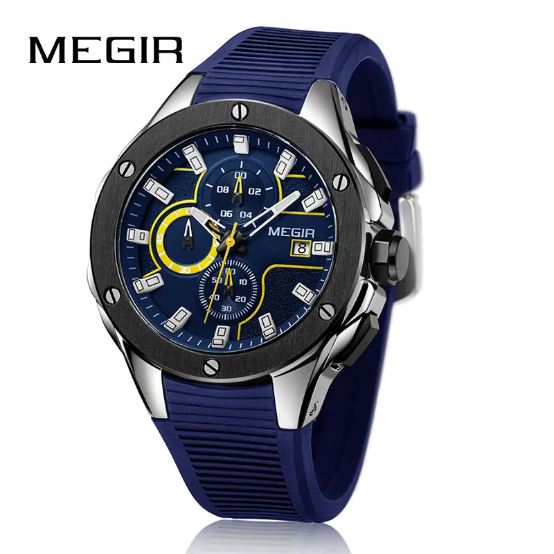 Мужские кварцевые часы с хронографом MEGIR армейские спортивные в стиле милитари