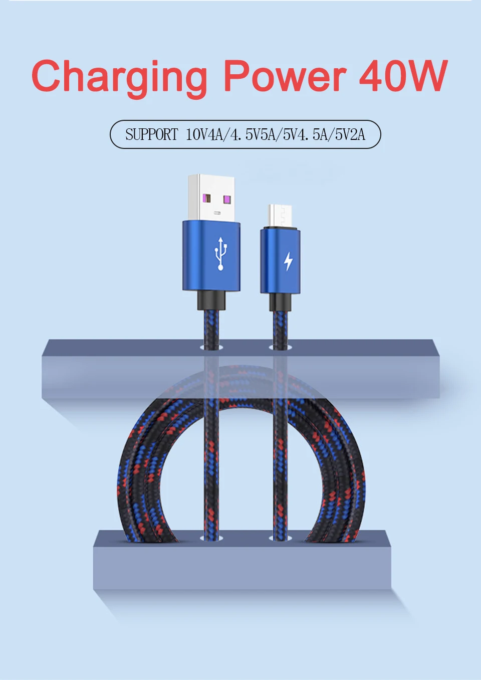 Usb-кабель для мобильного телефона, микро сменный IOS type-c, синий цвет, 5А, быстрая зарядка, линия передачи данных, нейлоновый материал