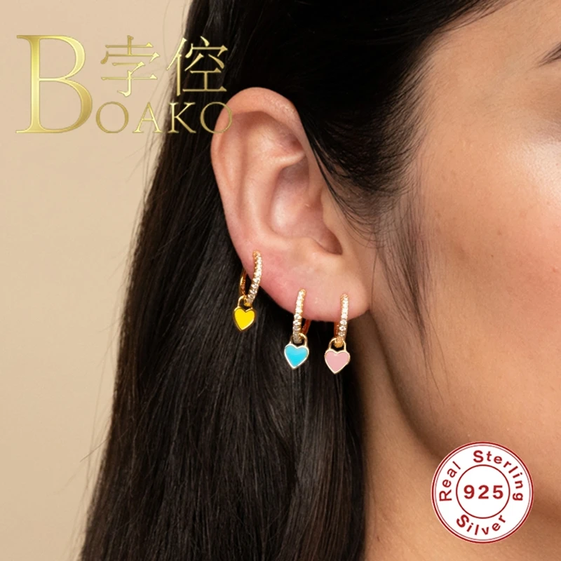 Женские серьги в форме сердца BOAKO серебряные серьги-подвески для пирсинга 925