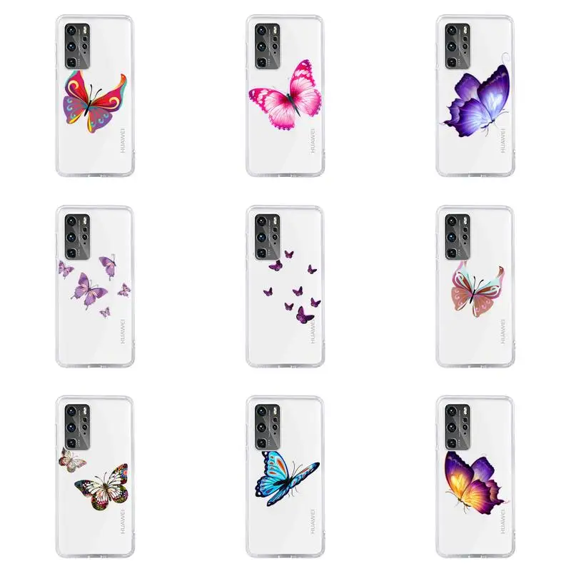

Beauty Butterfly Phone Case Transparent For Huawei honor V 9 8 10 20 7 i S A C X pro lite play Soft TPU Clear Mobile bags