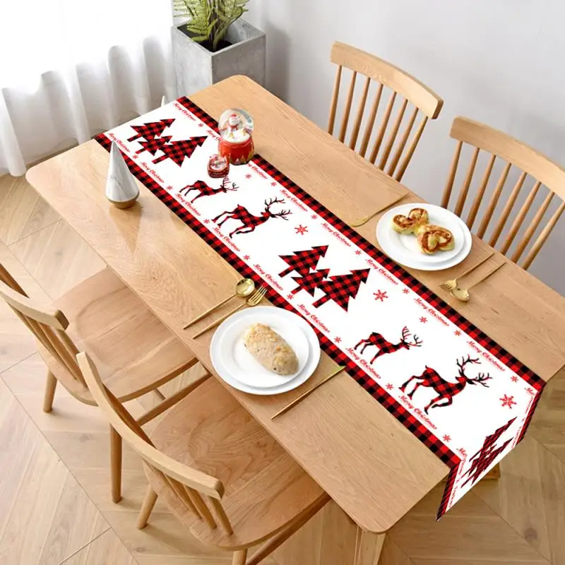 

Christmas Elk Snowman Table Runner Christmas Decor Gifts Tablecloth for Xmas Ornaments New Year's Dinner Party Table Cloth Decor
