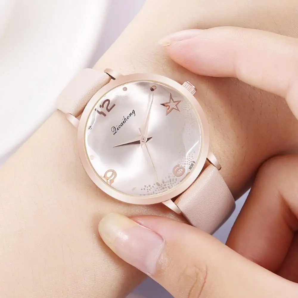 Women Creative prismatic glass lucky star watches fashion casual leather strap 12 hour clock slim band ladies elegant | Наручные часы
