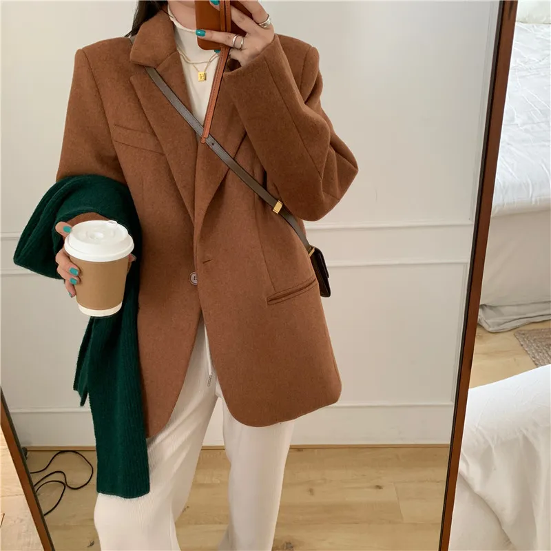 

New OL Notched Vintage Thick Quilted Blazer Jacket 2021 New Autumn Spring Minimalist Formal Women Blazers Loose Suit Coat