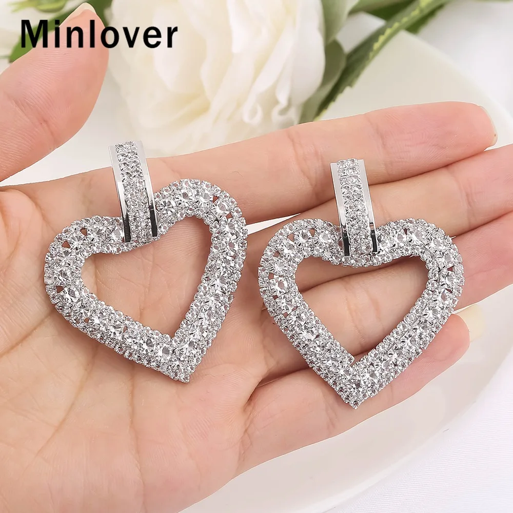 Женские Висячие серьги Minlover блестящие стразы в форме сердца свадебные висячие