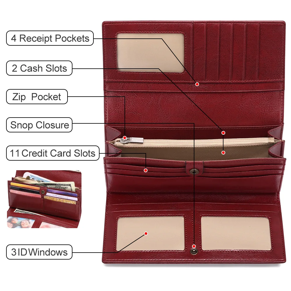 Женский Длинный кошелек в европейском и американском стиле из вощеной кожи