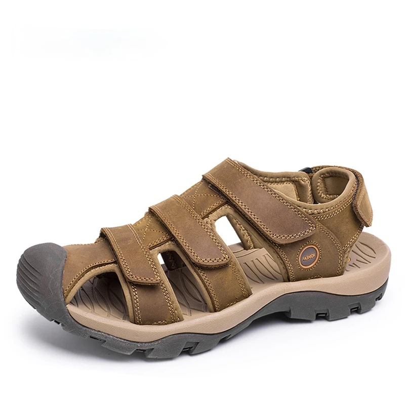 

Brand New High Quality Men Genuine Leather Sandals Breathable Comfortable Cozy Summer Shoes Fashion Flat Male Sandals