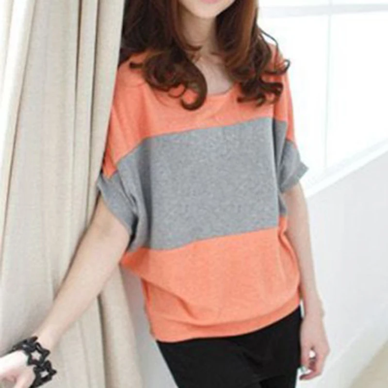 

T Shirt Women 2021 T Shirt Vintage Summer Short Sleeve Pactchwork Color Plus Size Cotton T-shirt Batwing Ropa Mujer