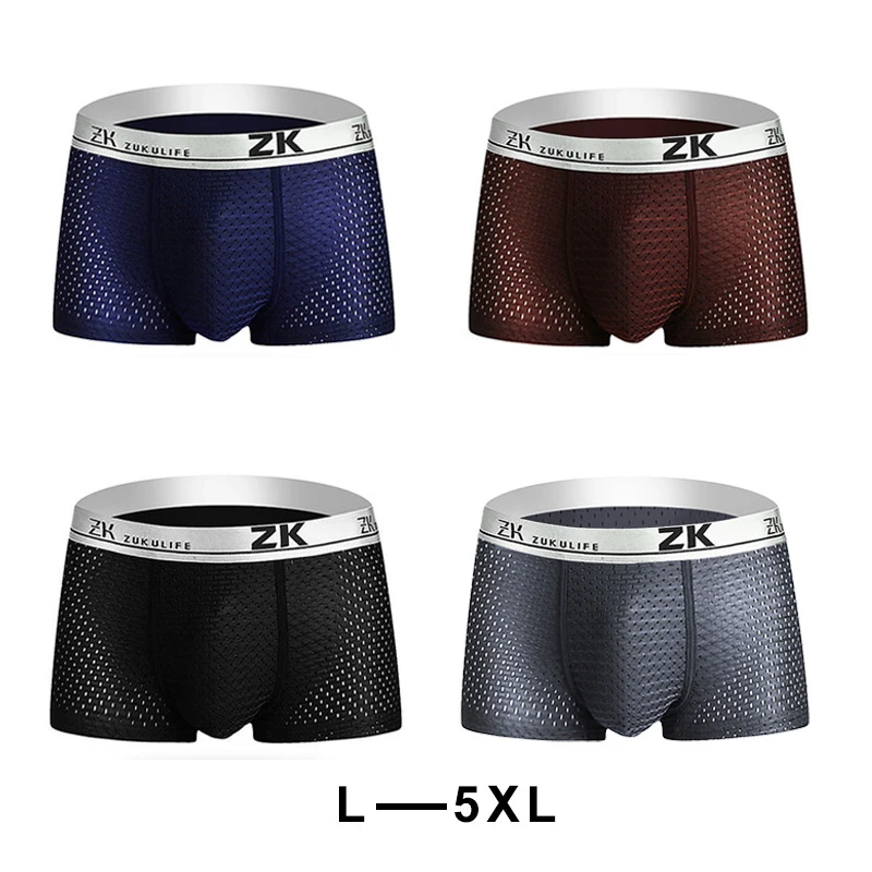 4 Pcs/Lot Men's High-end Noble Boxer Briefs Soft Breathable Regal Ice Silk Mesh Men's Panties Underwear