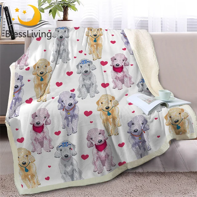 BlessLiving Shih Tzu Hippie Dog Sherpa Blanket for Bed Cartoon Animal White Throw Blanket for Kids Bedspreads Heart Soft Bedding 1